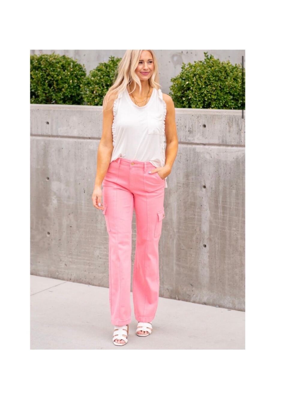 Judy Blue Jeans Womens 29 Pretty in Pink High Rise Cargo Straight Leg Utility